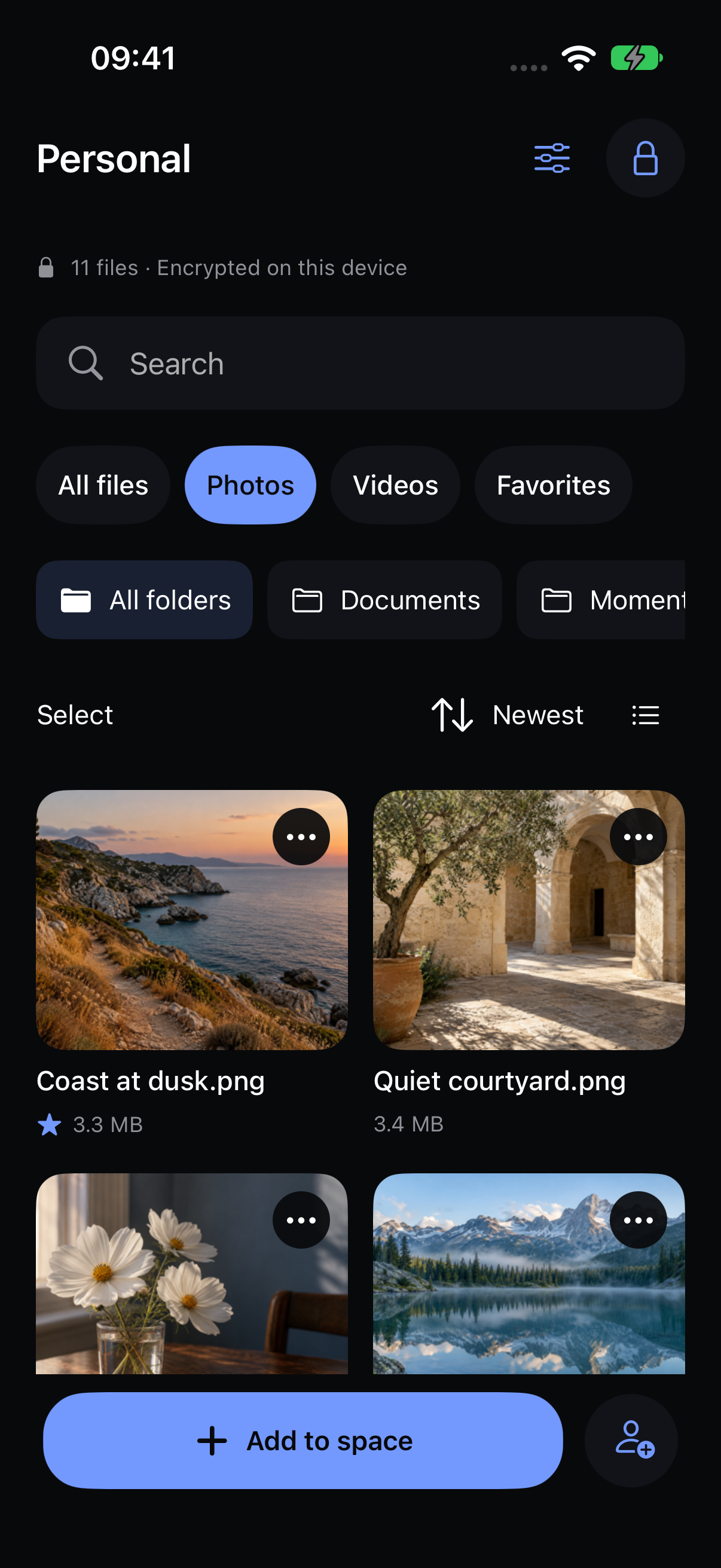 Veil’s native photo library with sample travel photos.