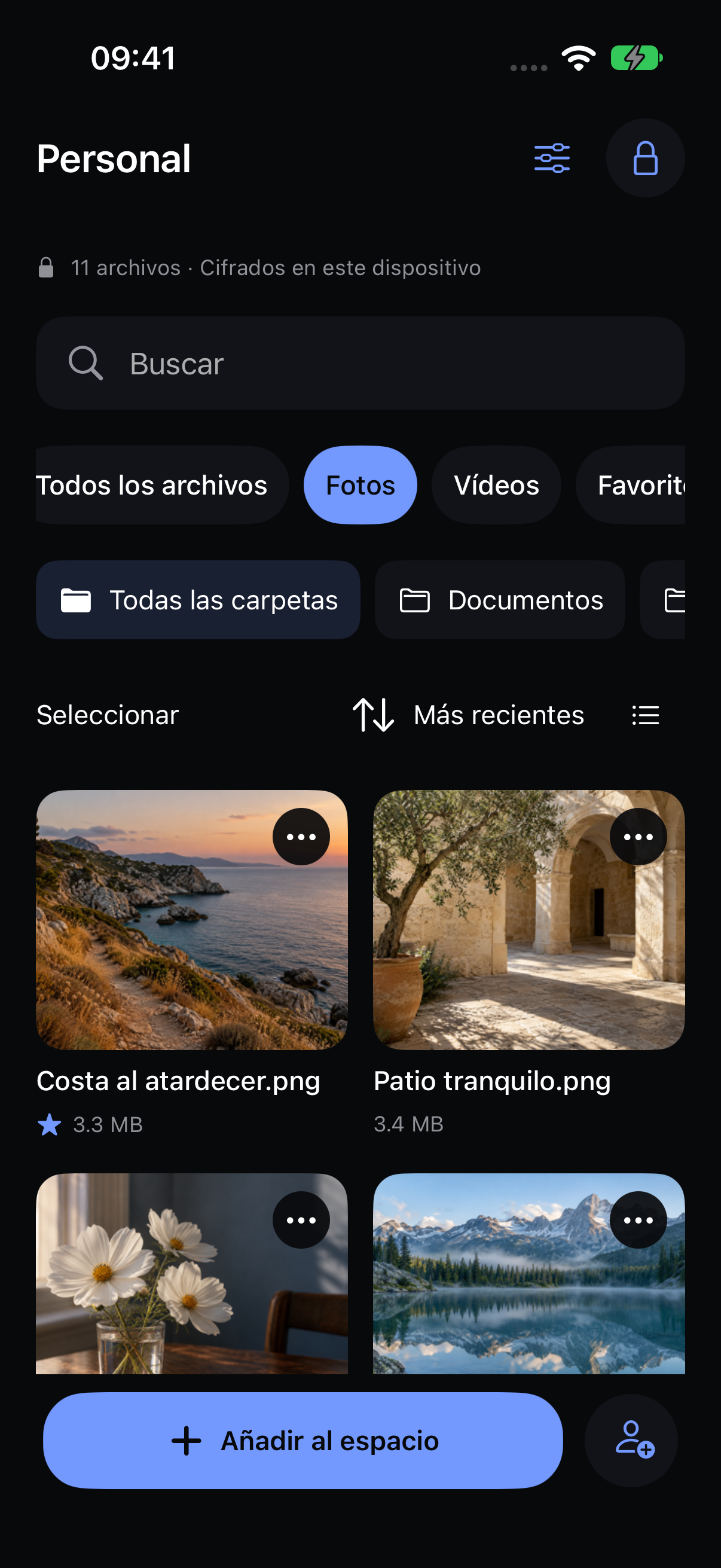 Galería nativa de Veil con fotos de viaje de ejemplo.