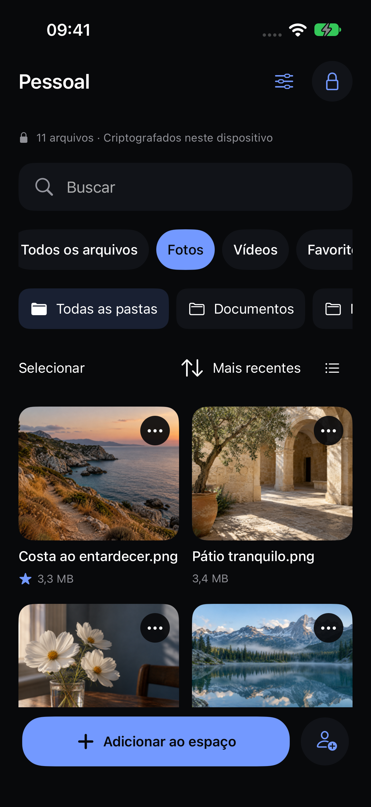 Galeria nativa do Veil com fotos de viagem de exemplo.